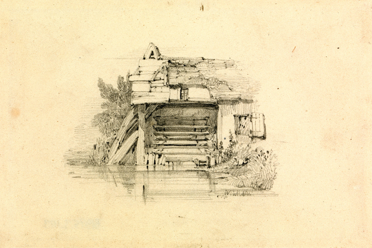 William Callow Print, Watermill as an unframed print