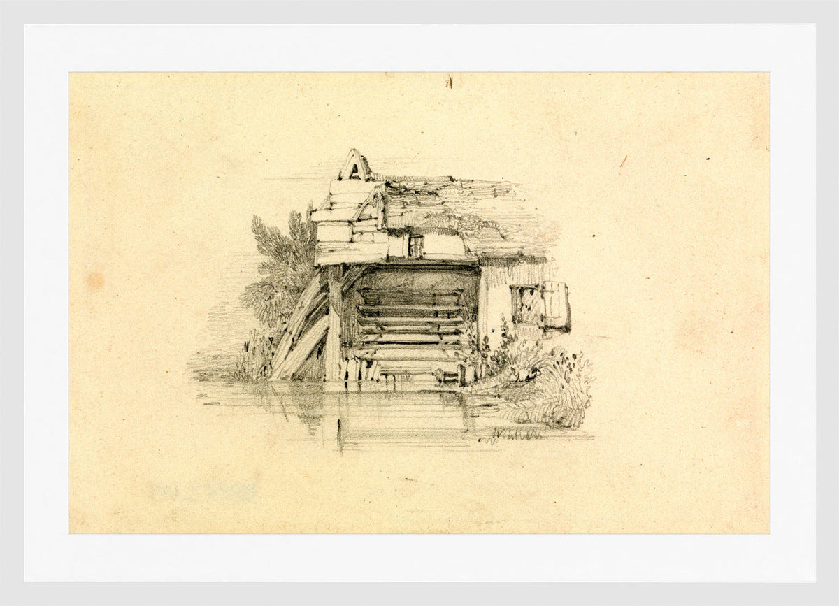 William Callow Print, Watermill in a white frame