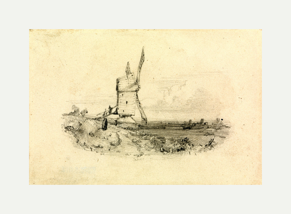 William Callow Print, Windmill with an off-white border for rolled canvas