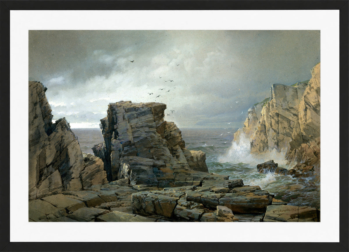 William Trost Richards Print, A Rocky Coast (1877) in a black frame