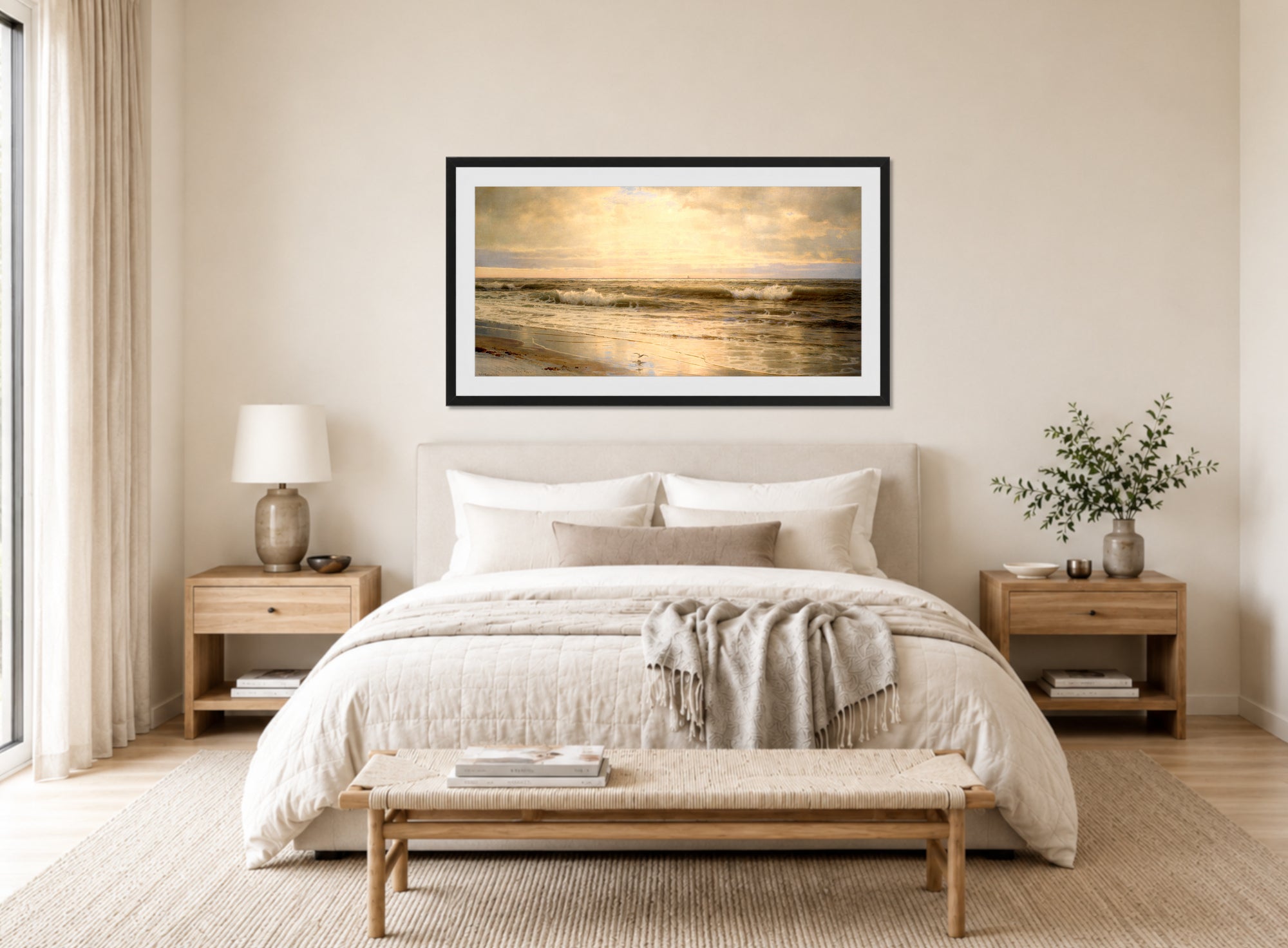 William Trost Richards Print, Atlantic Coast (1898) displayed above a bed