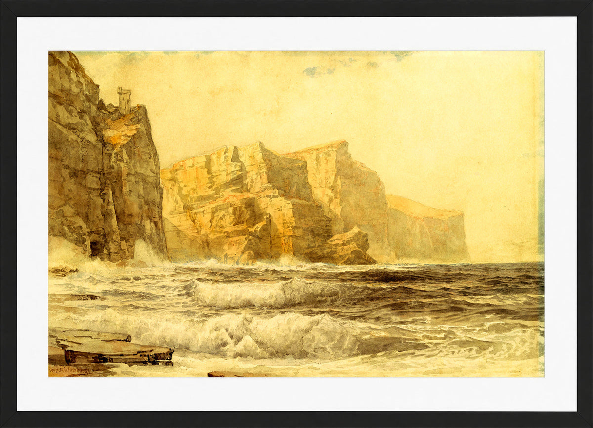 William Trost Richards Print, Baldart Castle, Kilkee, County Clare, Ireland (1892) in a black frame