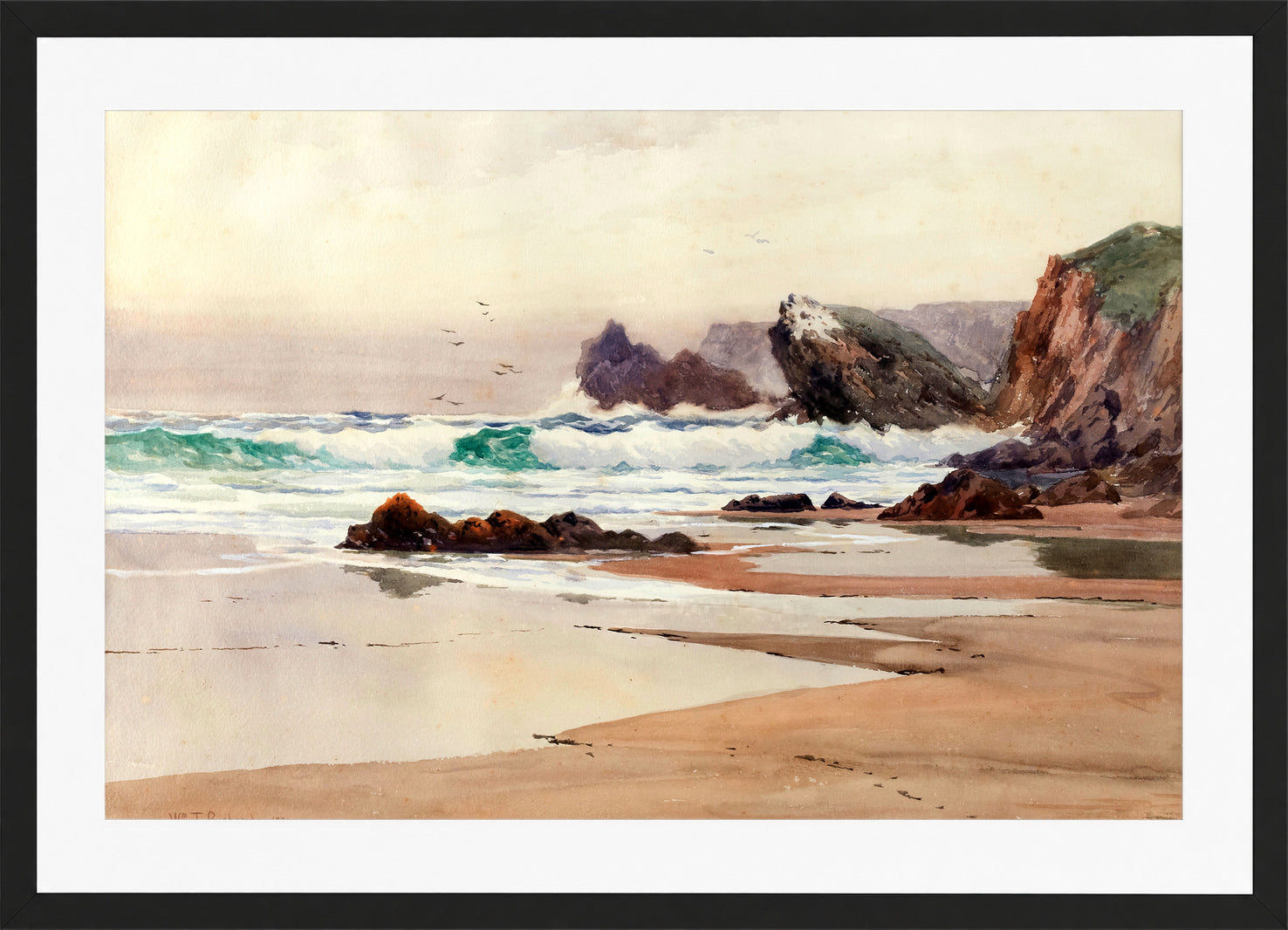 William Trost Richards Print, Breakers (1881) in a black frame