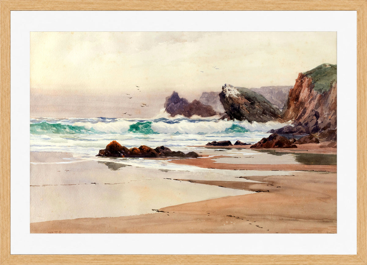 William Trost Richards Print, Breakers (1881) in a light oak frame