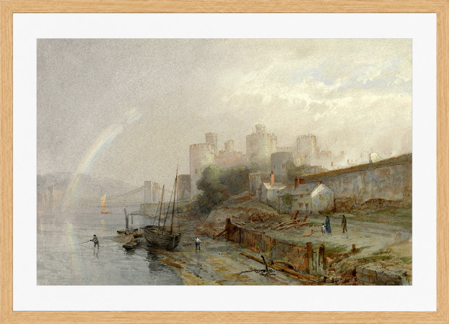 William Trost Richards Print, Conway Castle, Wales (1880) in a light oak frame