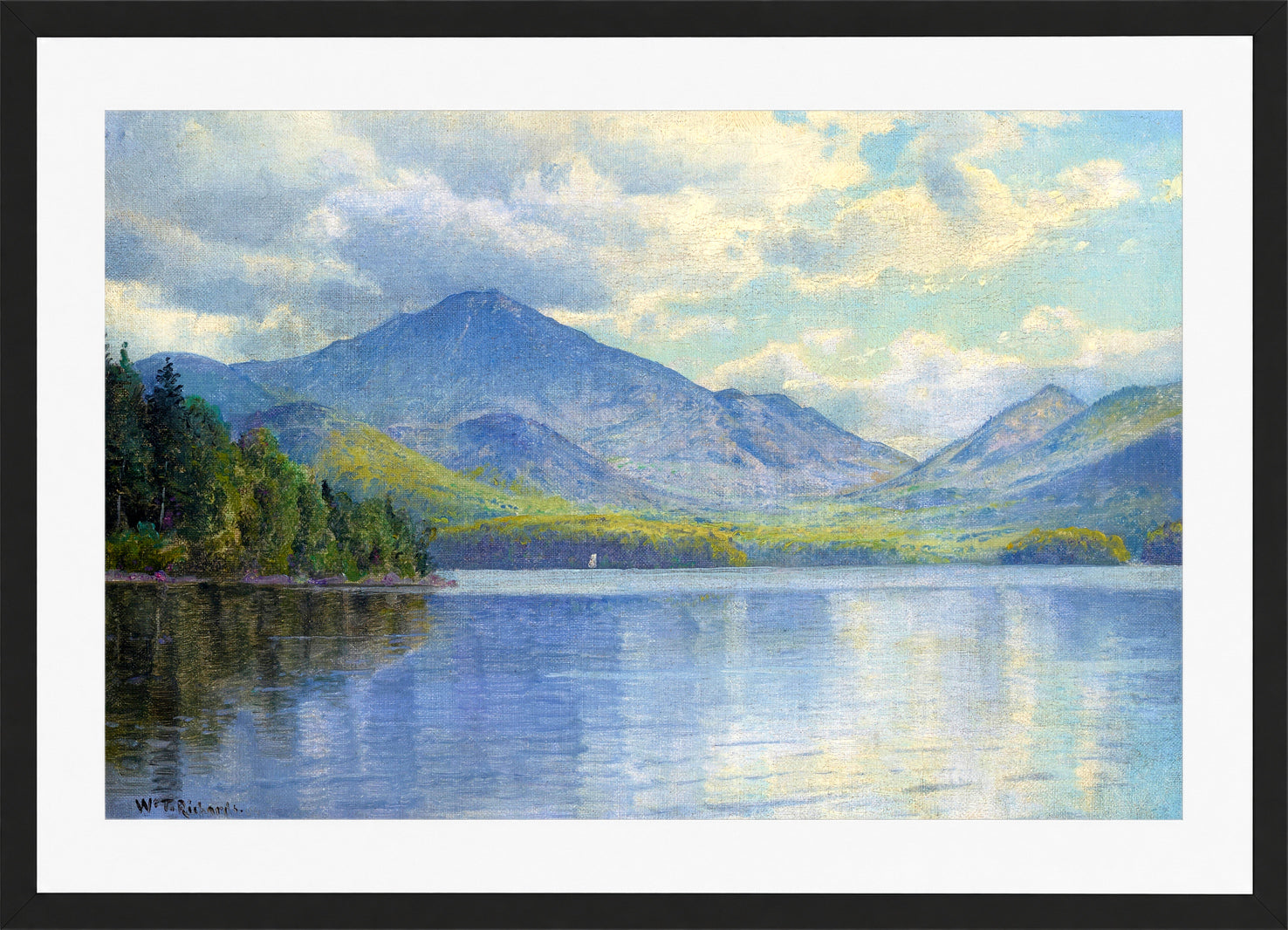William Trost Richards Print, Lake Placid, Adirondack Mountains in a black frame