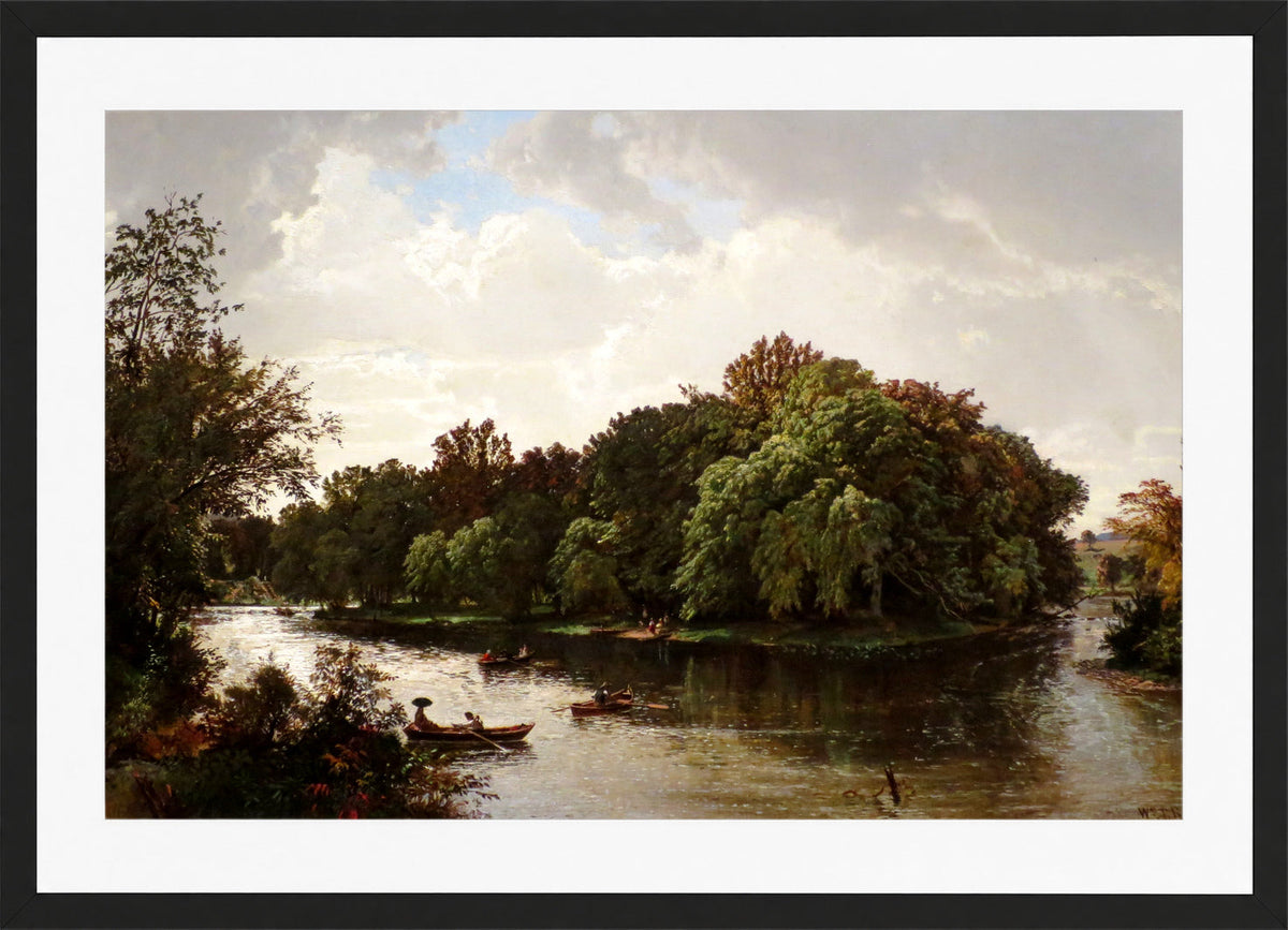 William Trost Richards Print, Lake Scene, Boating (1861) in a black frame