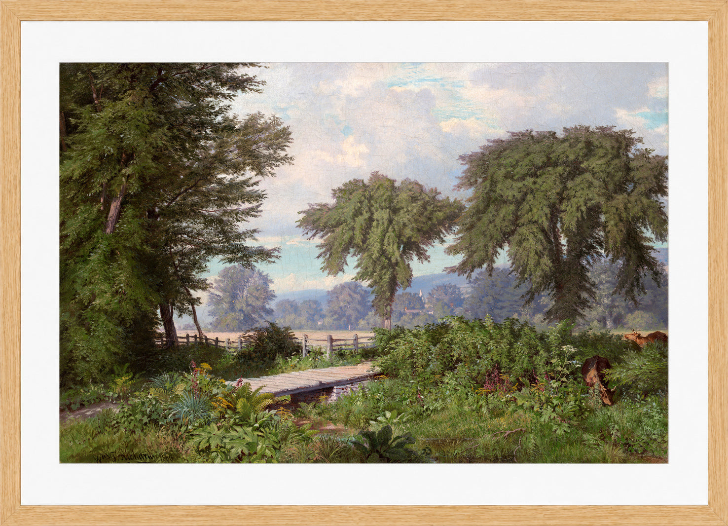 William Trost Richards Print, Landscape (1860) in a light oak frame