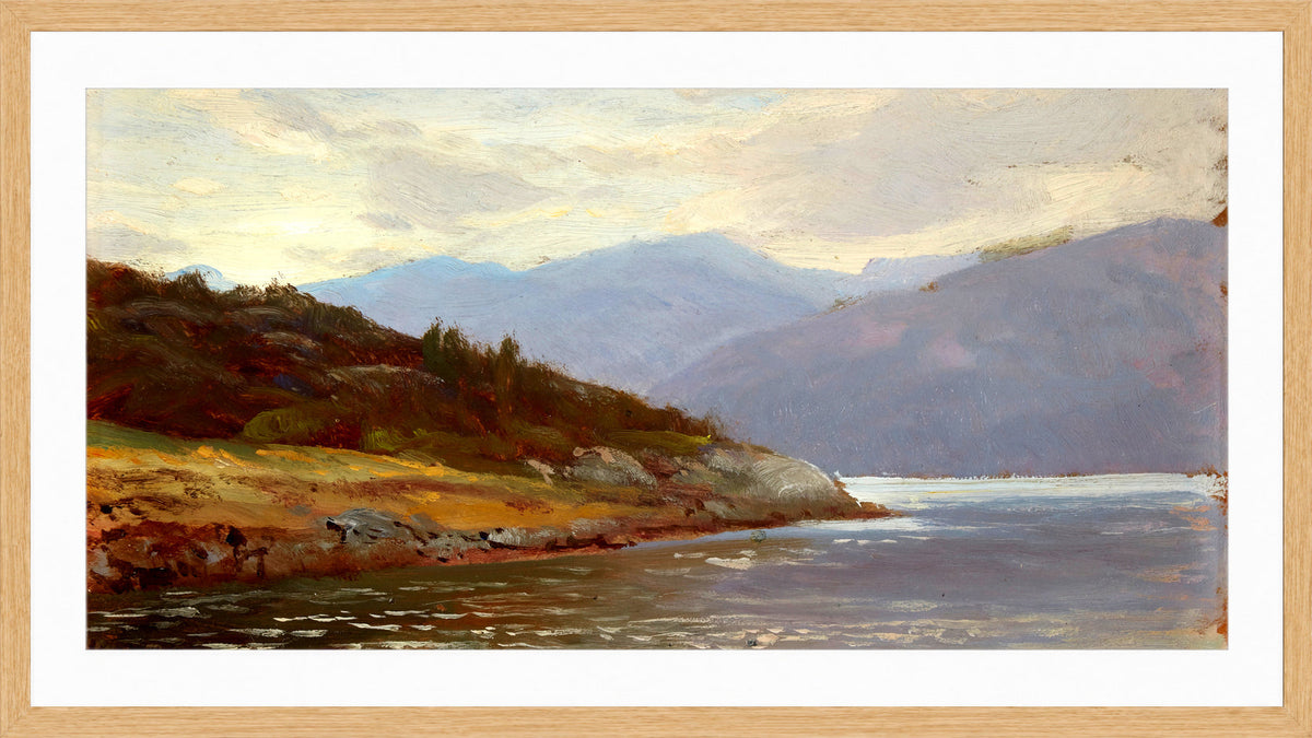 William Trost Richards Print, Looking Westward, Norway (Lake Scene) in a light oak frame