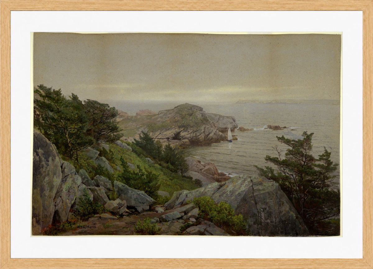 William Trost Richards Print, Mackerel Cove (1877) in a light oak frame