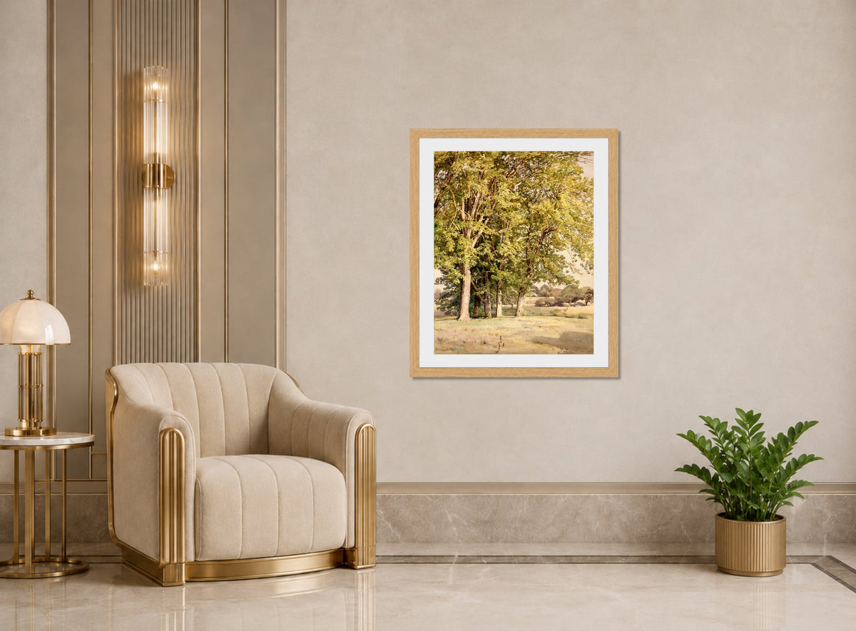 William Trost Richards Print, Maples in Chester County, Pennsylvania (1889) displayed in an Art Deco interior