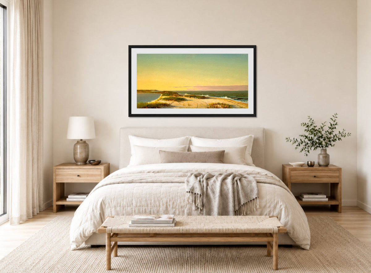 William Trost Richards Print, Nantucket Shore (1865) displayed above a bed