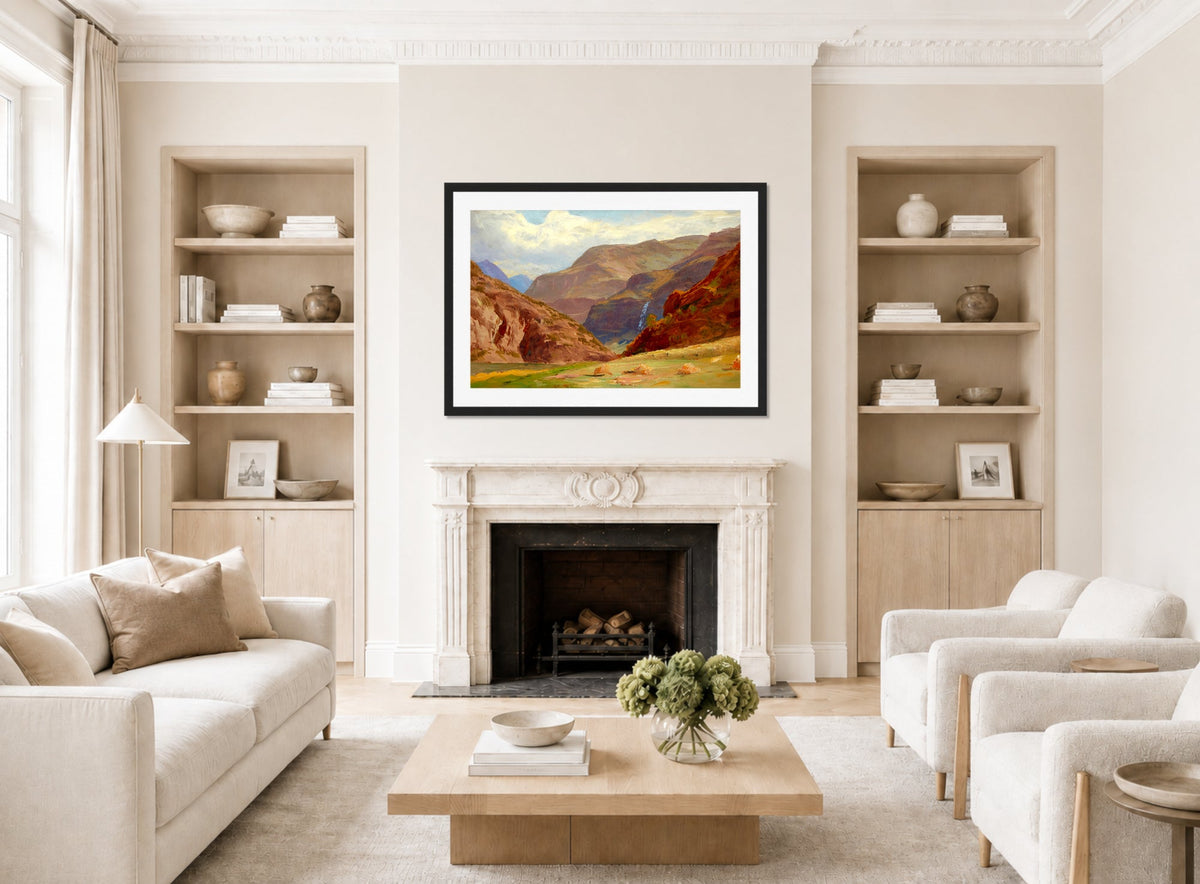 William Trost Richards Print, Norway displayed in a Scandinavian living room