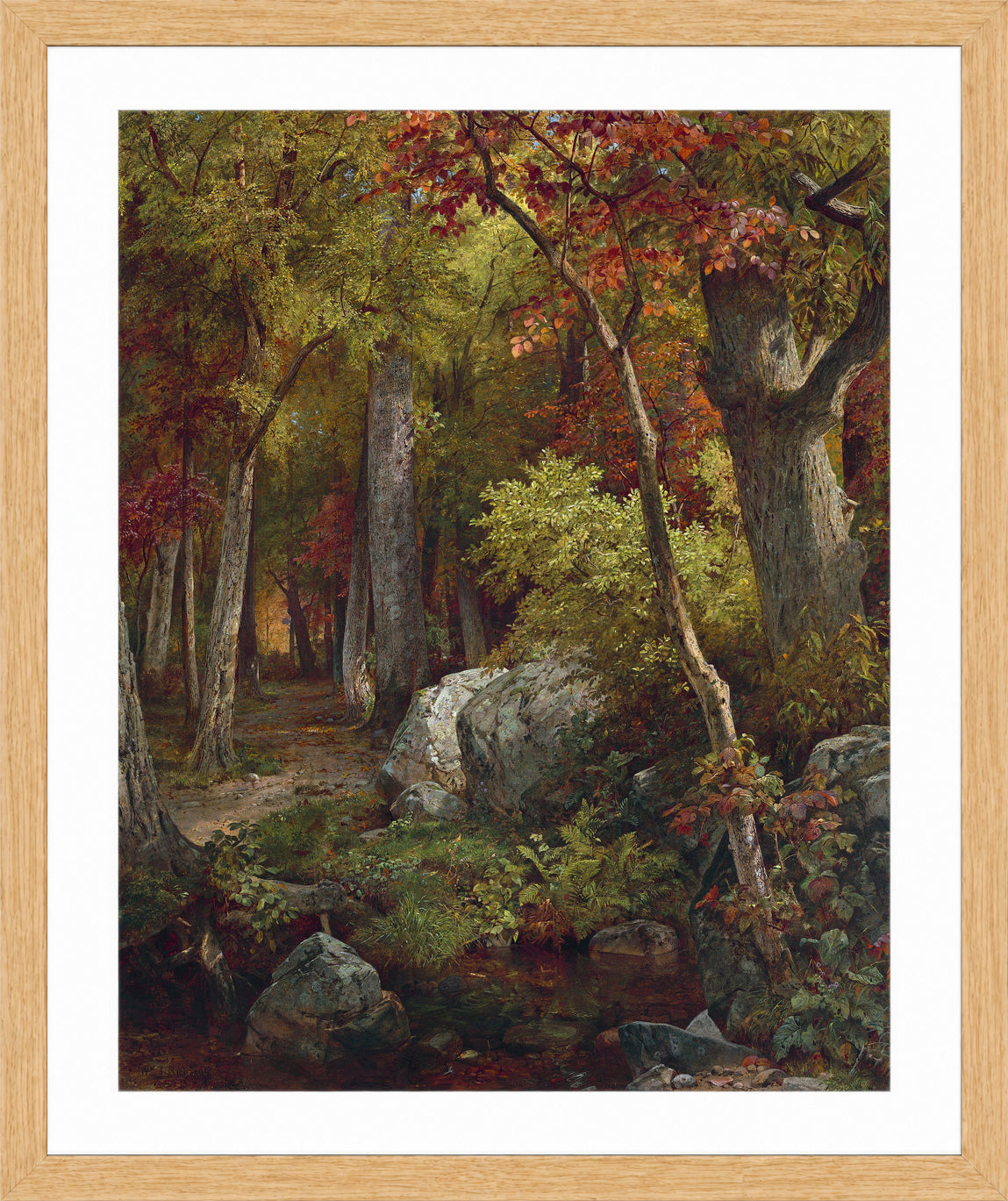 William Trost Richards Print, October (1863) in a light oak frame