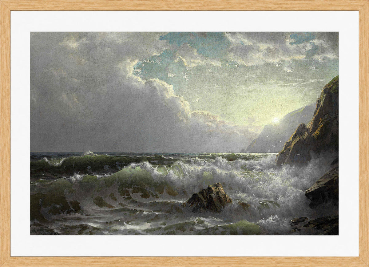 William Trost Richards Print, Off the Coast of Cornwall (1904) in a light oak frame