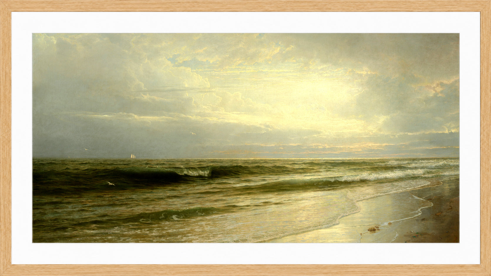 William Trost Richards Print, On the Coast of New Jersey (1883) in a light oak frame