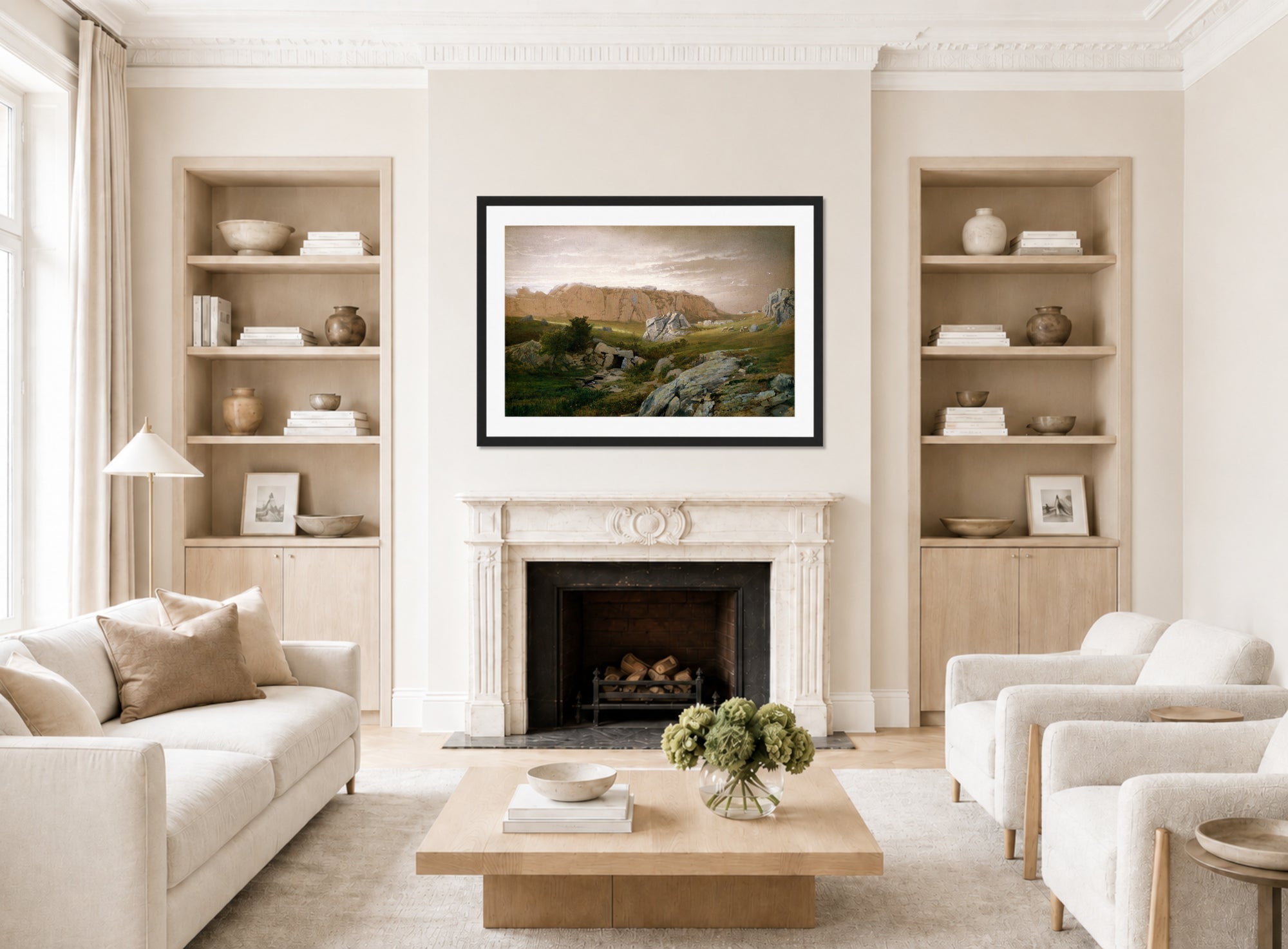William Trost Richards Print, Paradise, Newport (1877) displayed in a Scandinavian living room