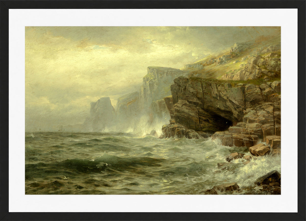 William Trost Richards Print, Rock Bound Coast (1885) in a black frame