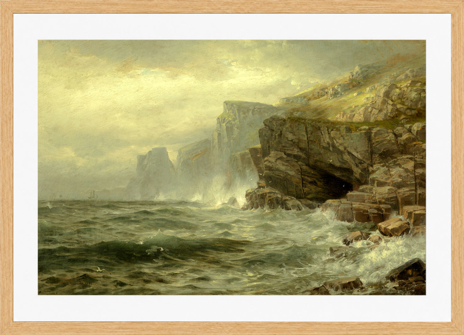 William Trost Richards Print, Rock Bound Coast (1885) in a light oak frame