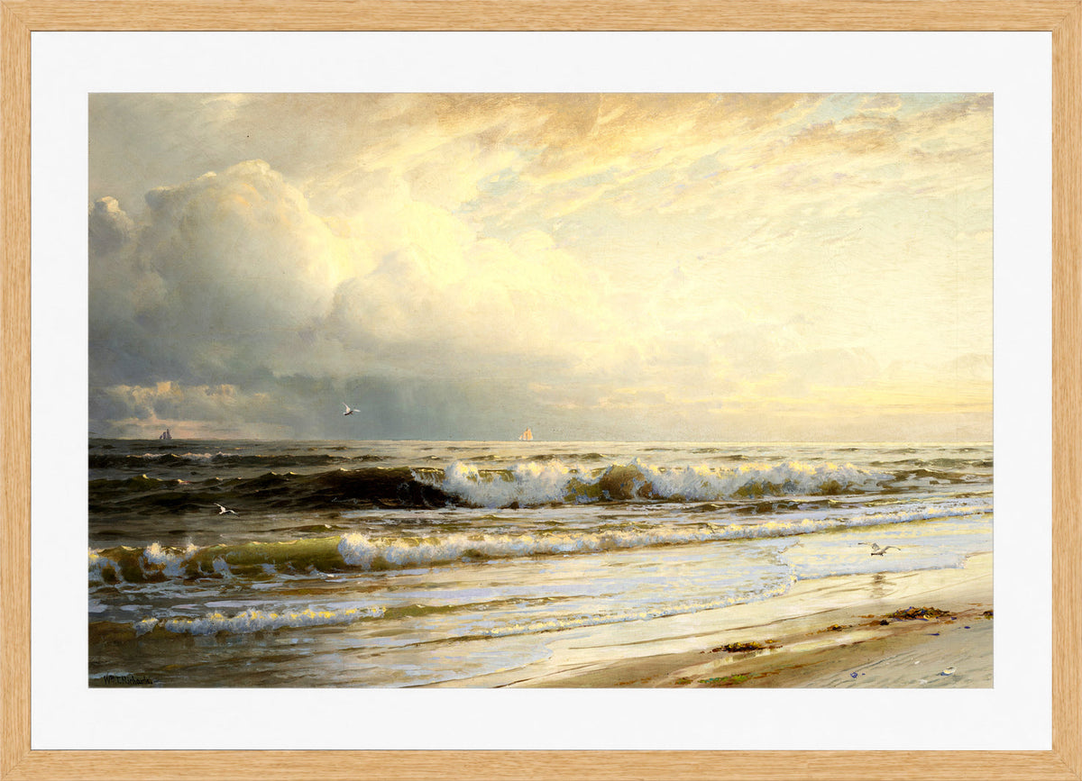 William Trost Richards Print, Rockaway Beach in a light oak frame