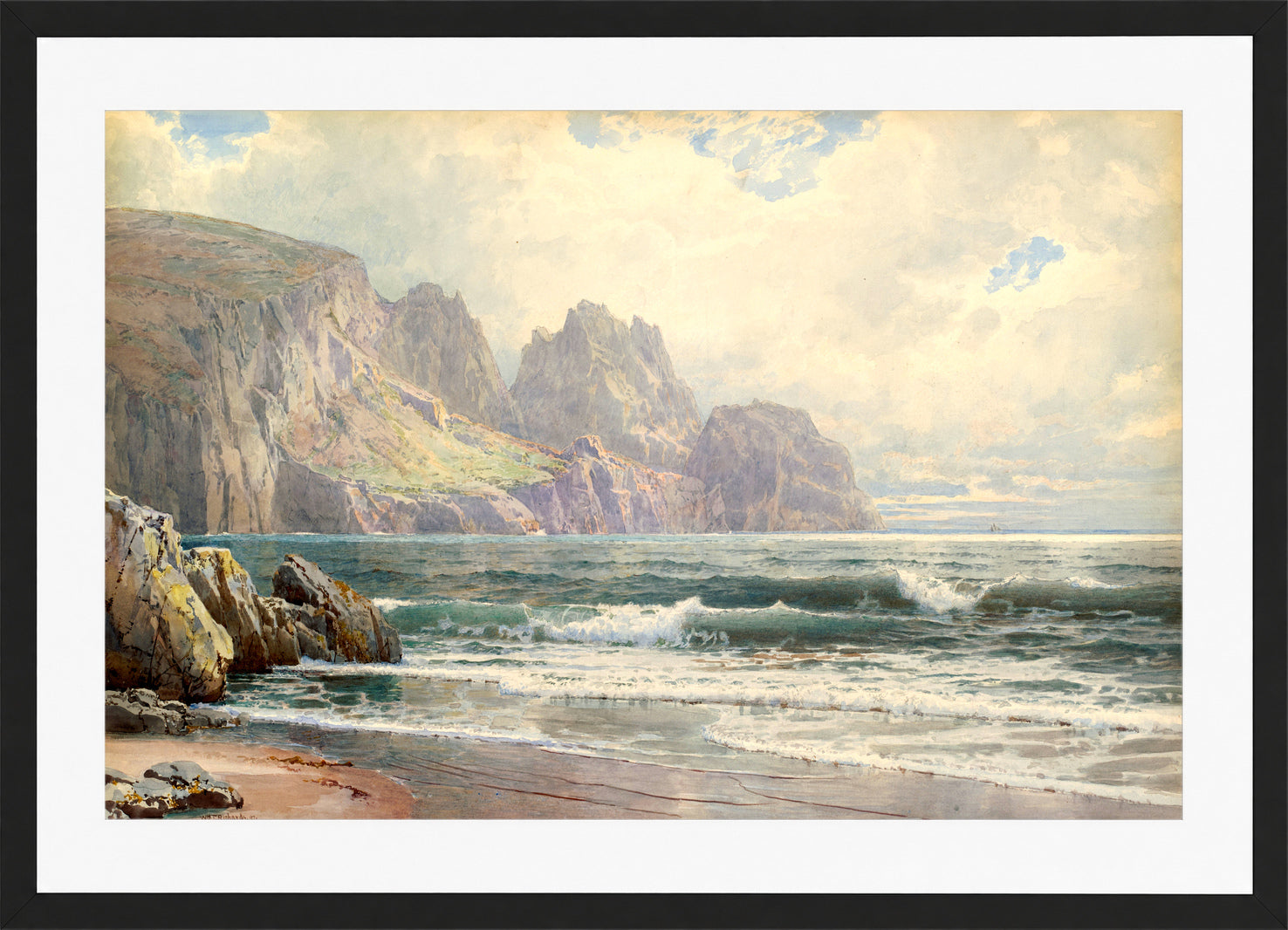 William Trost Richards Print, Rocky Coastline (1897) in a black frame