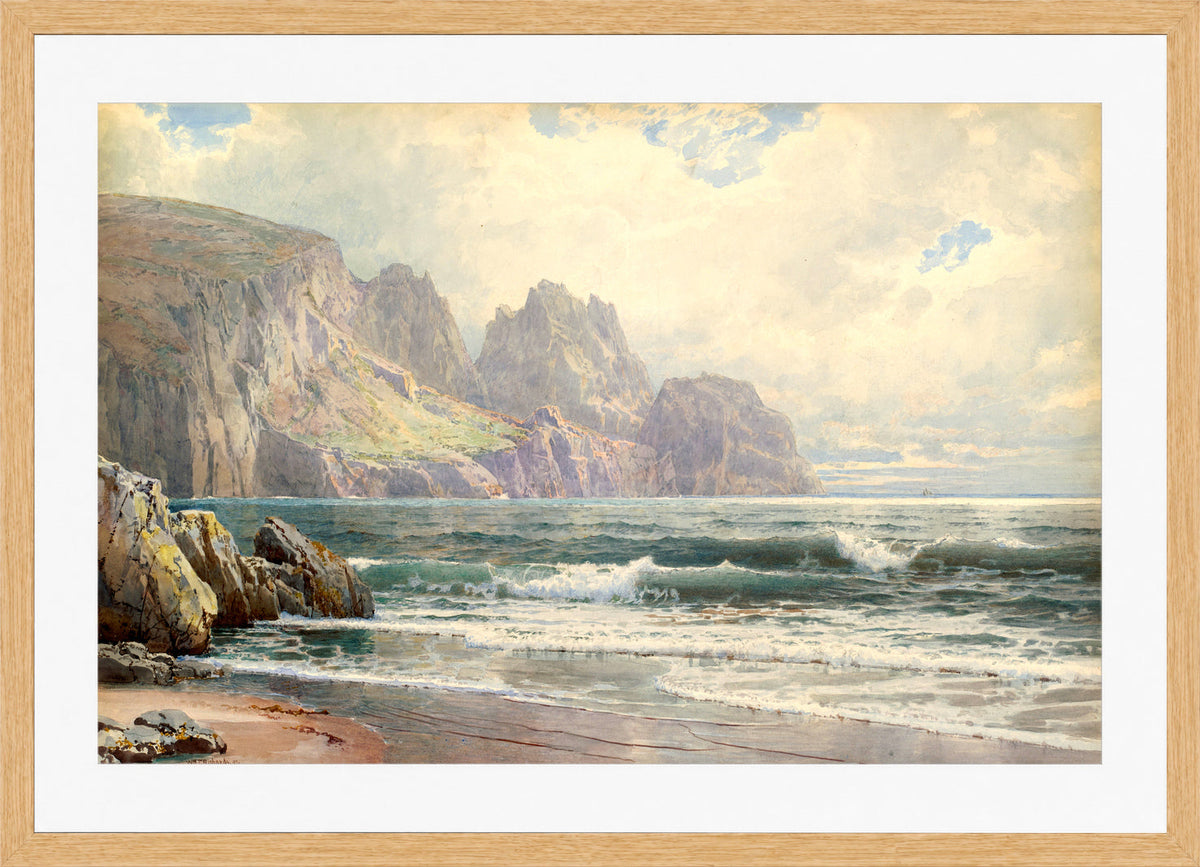 William Trost Richards Print, Rocky Coastline (1897) in a light oak frame