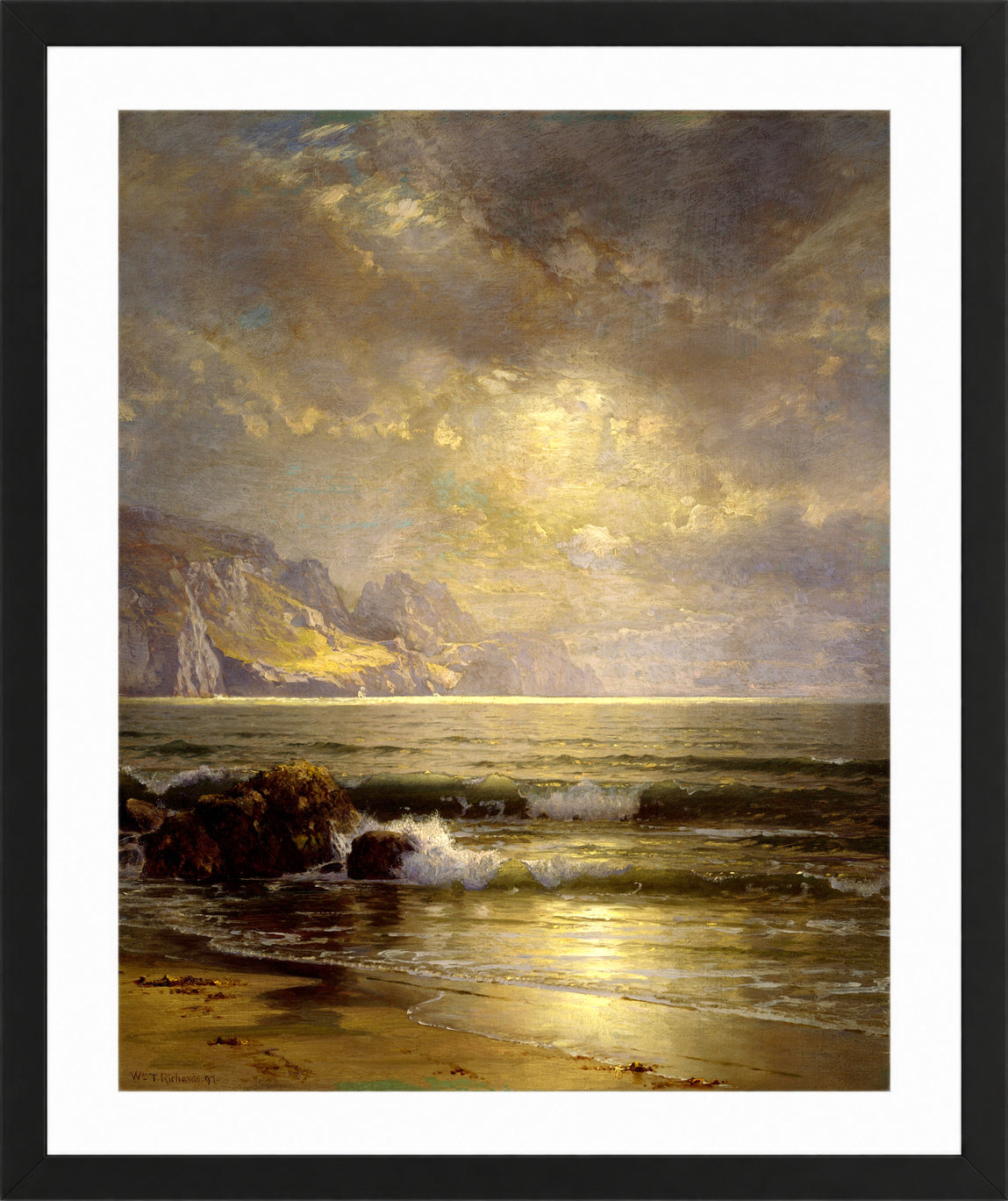 William Trost Richards Print, Seascape (1897) in a black frame