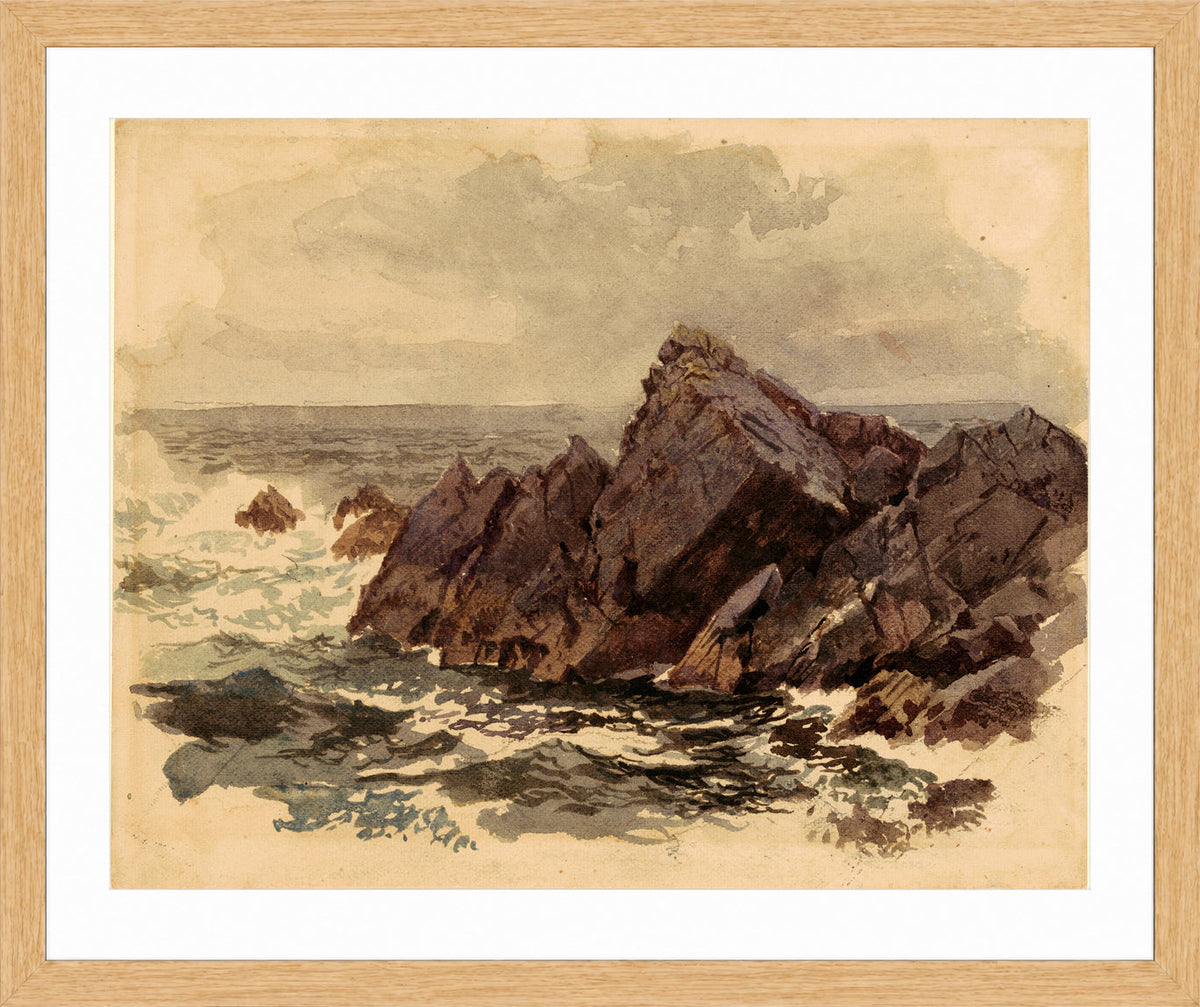 William Trost Richards Print, Seascape with Rocks (c. 1890s) in a light oak frame