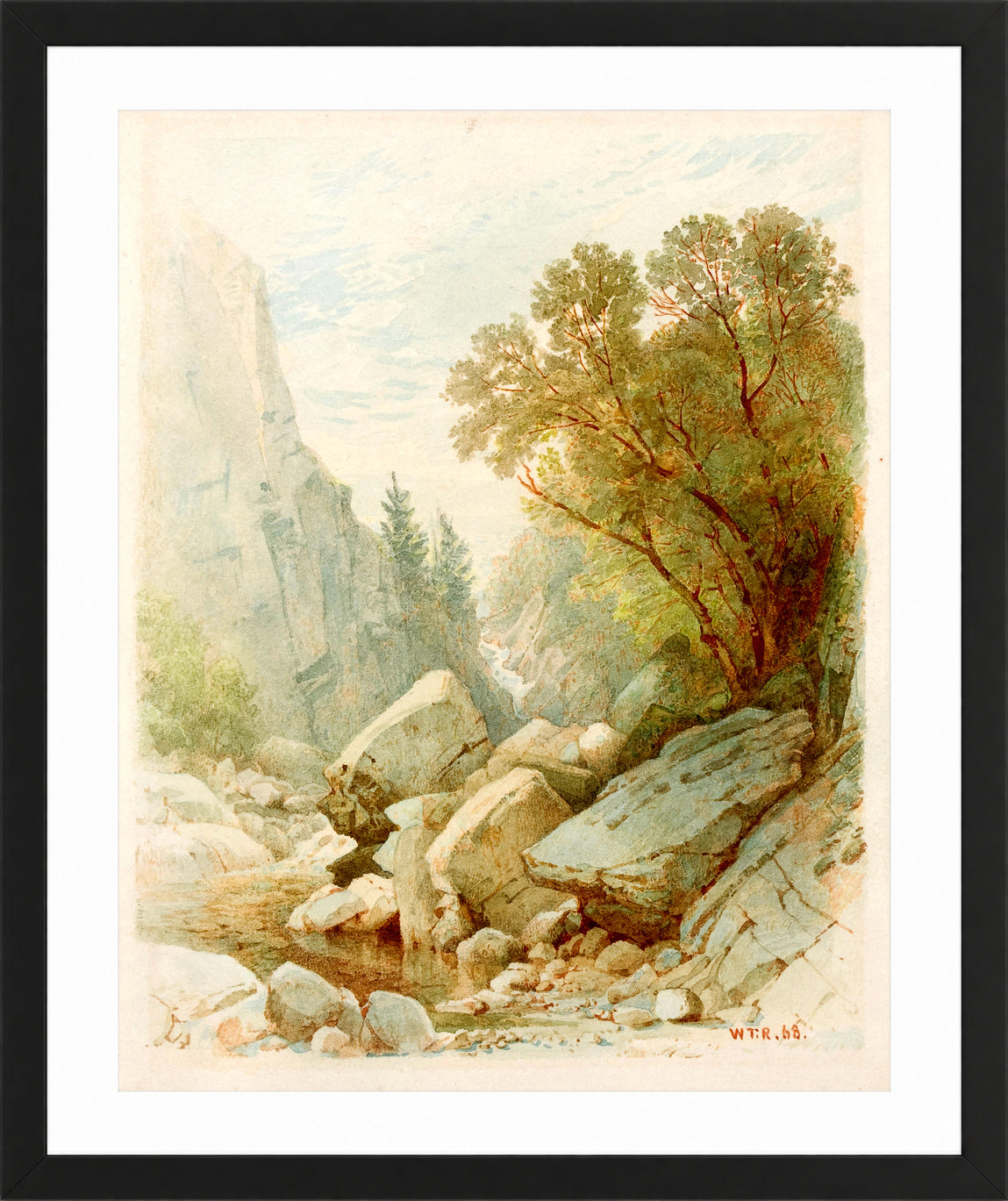 William Trost Richards Print, Split Rock, Adirondacks (1868) in a black frame