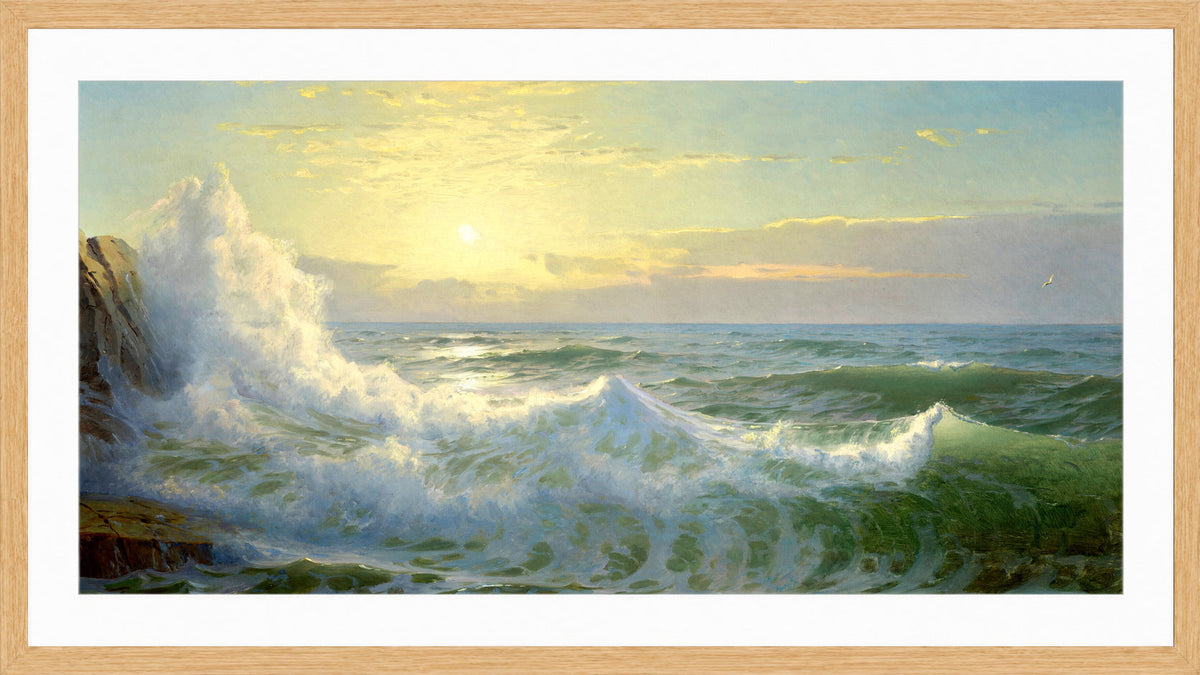 William Trost Richards Print, Sunlit Waves (1903) in a light oak frame