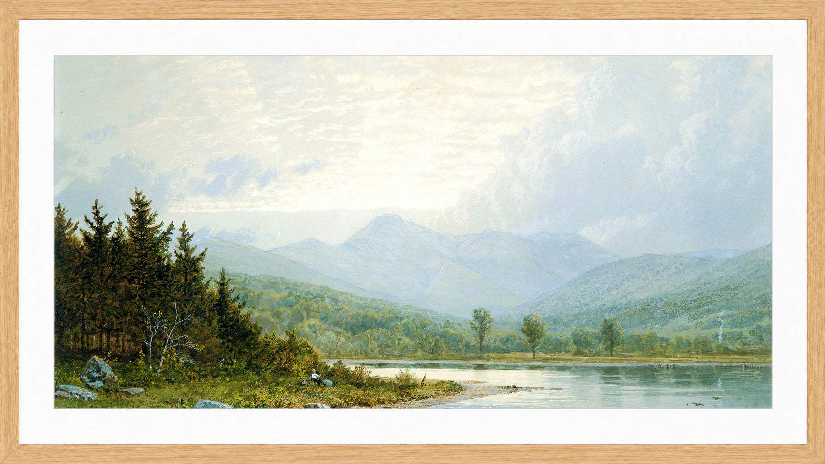 William Trost Richards Print, Sunset on Mount Chocorua, New Hampshire (1872) in a light oak frame
