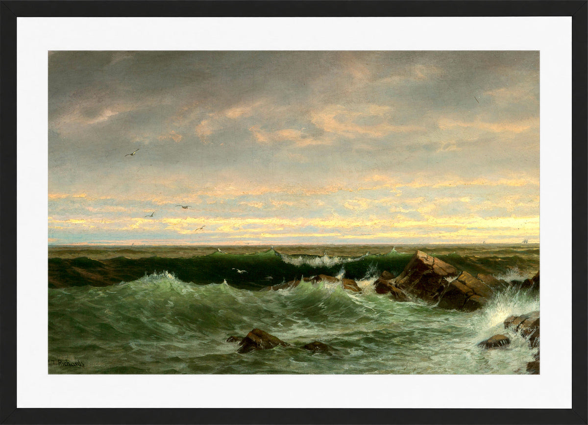 William Trost Richards Print, The Evening Sea, Brigantine, Shoals in a black frame