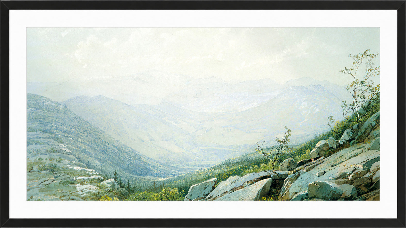 William Trost Richards Print, The Mount Washington Range, from Mount Kearsarge (1872) in a black frame
