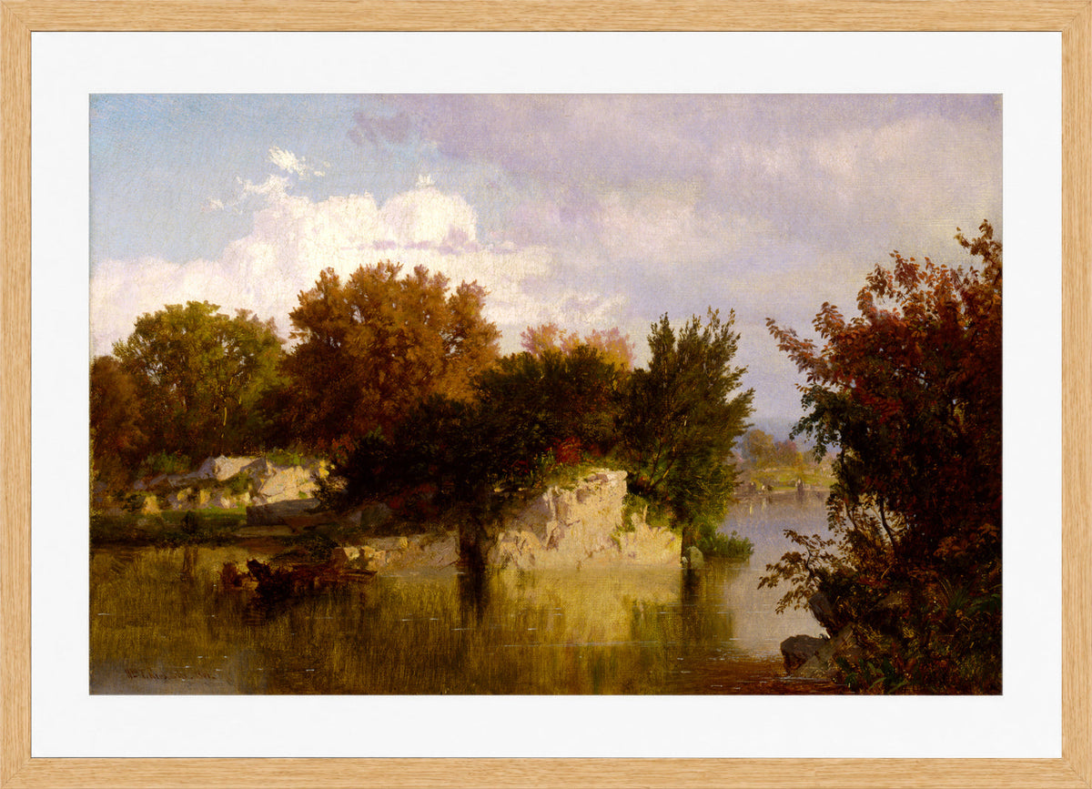 William Trost Richards Print, Trees along Stream in Fall (1861) in a light oak frame