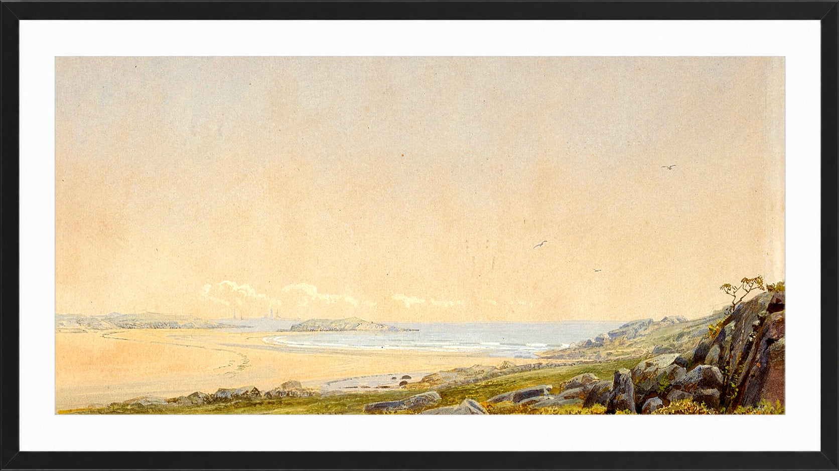William Trost Richards Print, Whale’s Head Rock, Narragansett, Rhode Island (1872) in a black frame