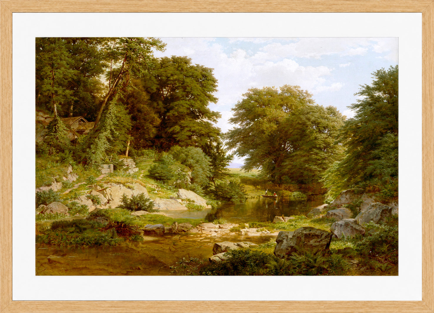 William Trost Richards Print, Woodland Brook (1861) in a light oak frame
