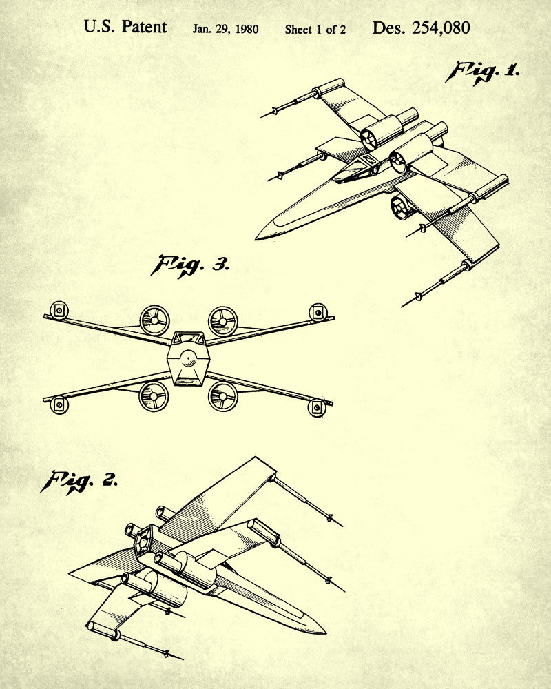 X-Wing Blueprint Poster Patent Print Star Wars Spaceship