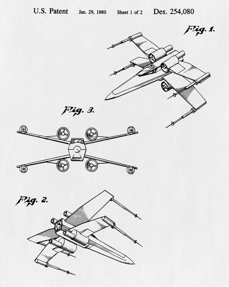 X-Wing Blueprint Poster Patent Print Star Wars Spaceship