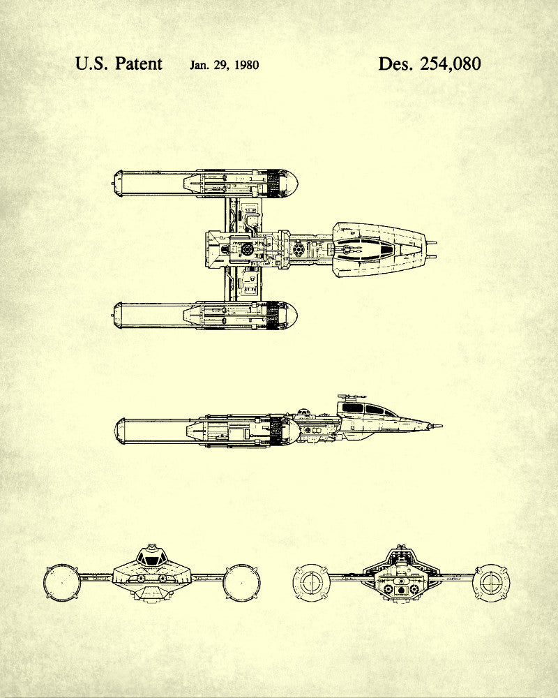 Y-Wing Blueprint Poster Patent Print Star Wars Spaceship