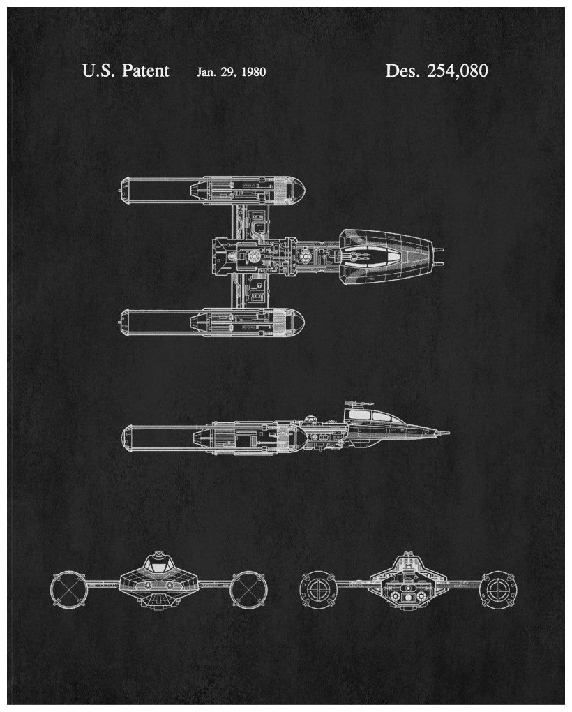 Y-Wing Blueprint Poster Patent Print Star Wars Spaceship