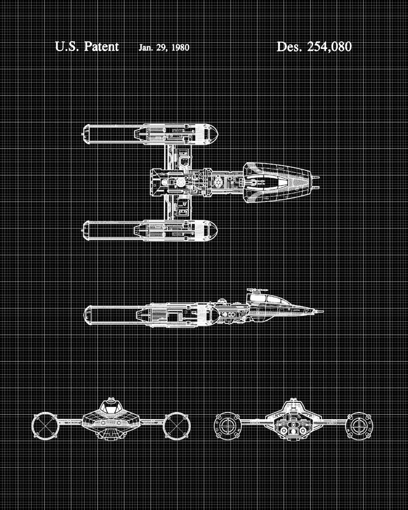 Y-Wing Blueprint Poster Patent Print Star Wars Spaceship