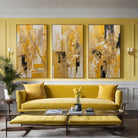 Extra Large Abstract Art, Set of 3 Golden Yellow Wall Art Prints