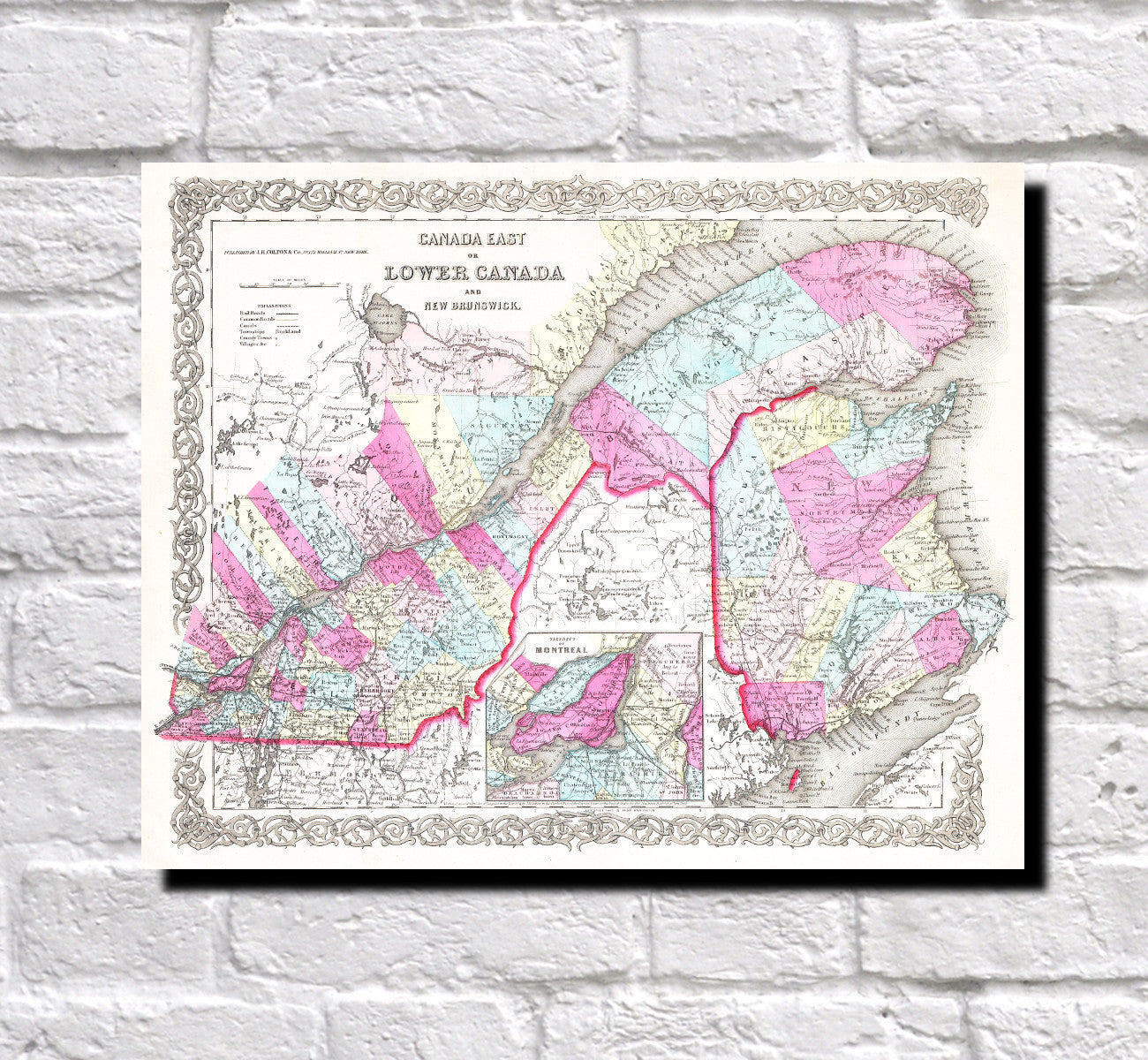Lower Canada Map Print, Quebec, Montreal Vintage Poster Old Map