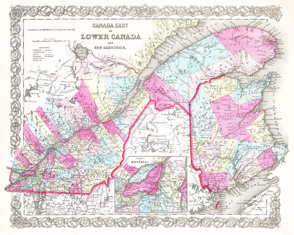 Lower Canada Map Print, Quebec, Montreal Vintage Poster Old Map