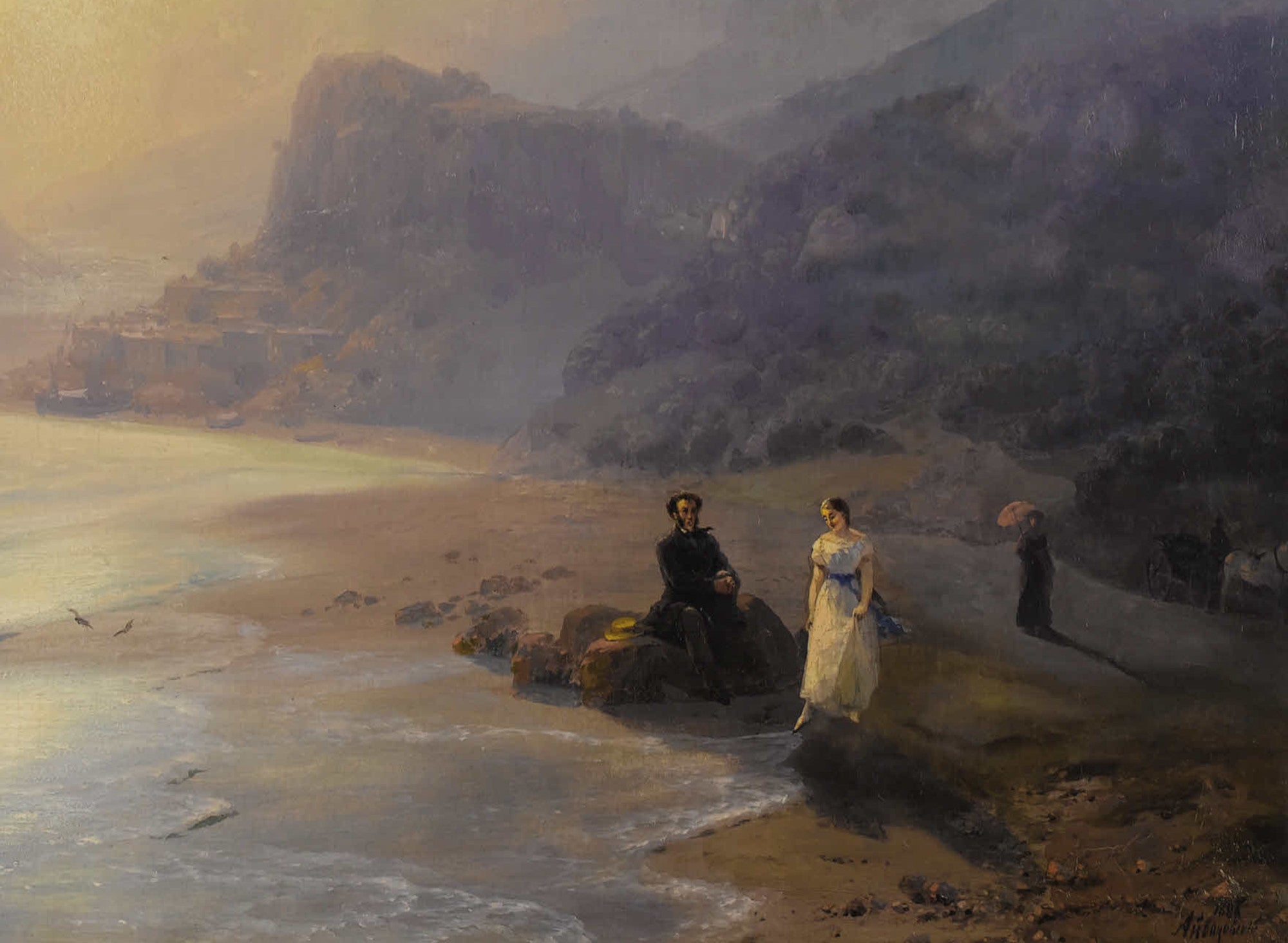 Ivan Aivazovsky Fine Art Print, A. S. Pushkin and Countess M. N. Raevskaya by the sea near Gurzuf