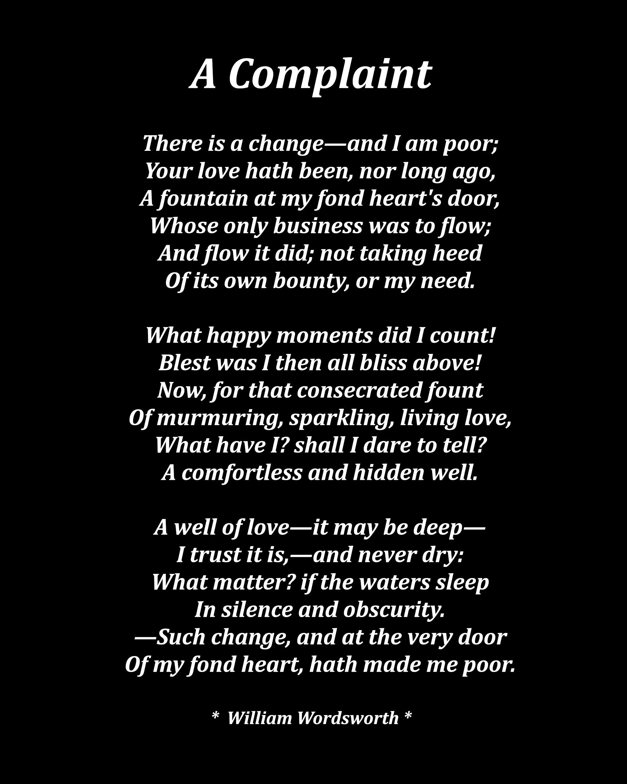 A Complaint Poem by William Wordsworth, Typography Print