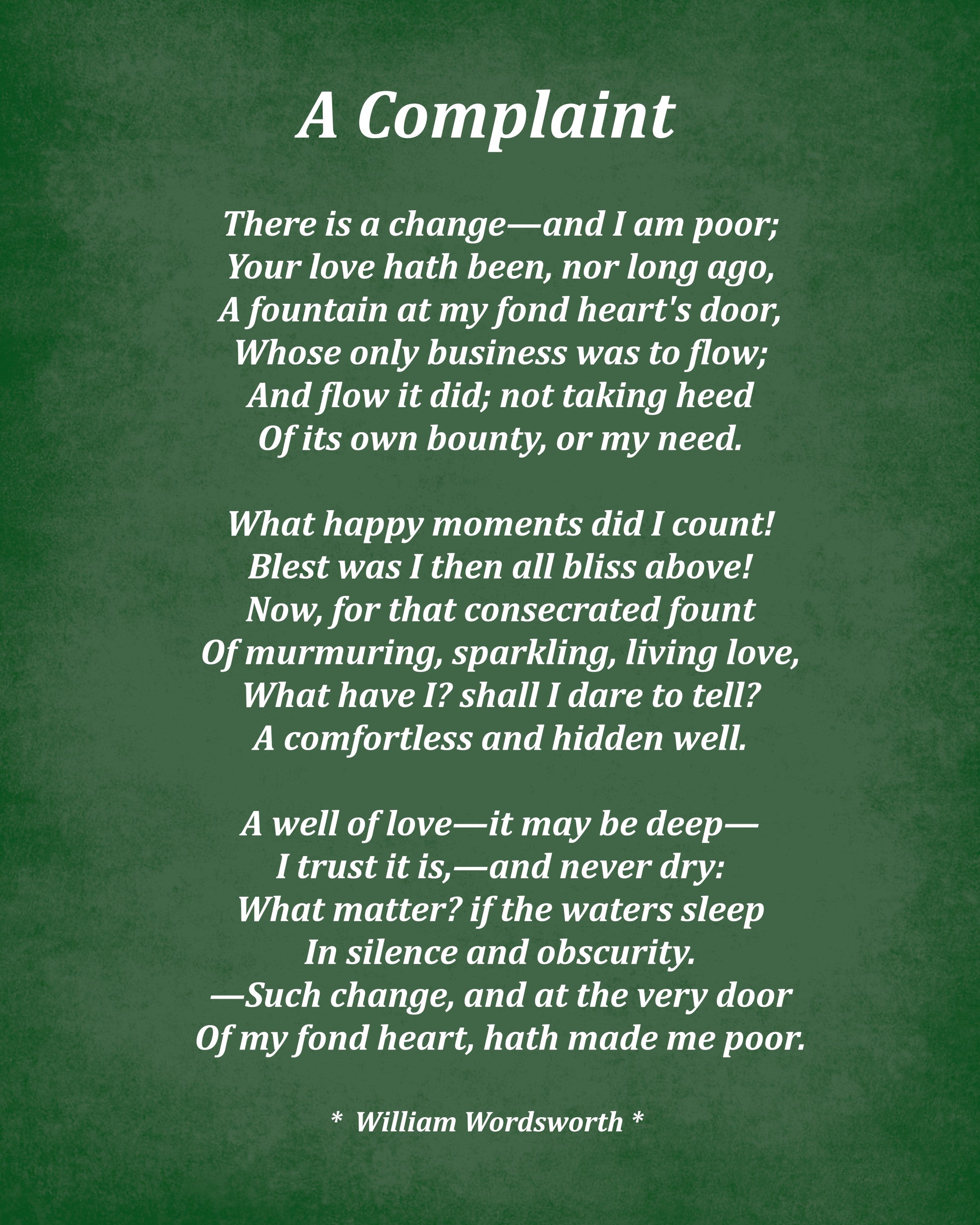 A Complaint Poem by William Wordsworth, Typography Print