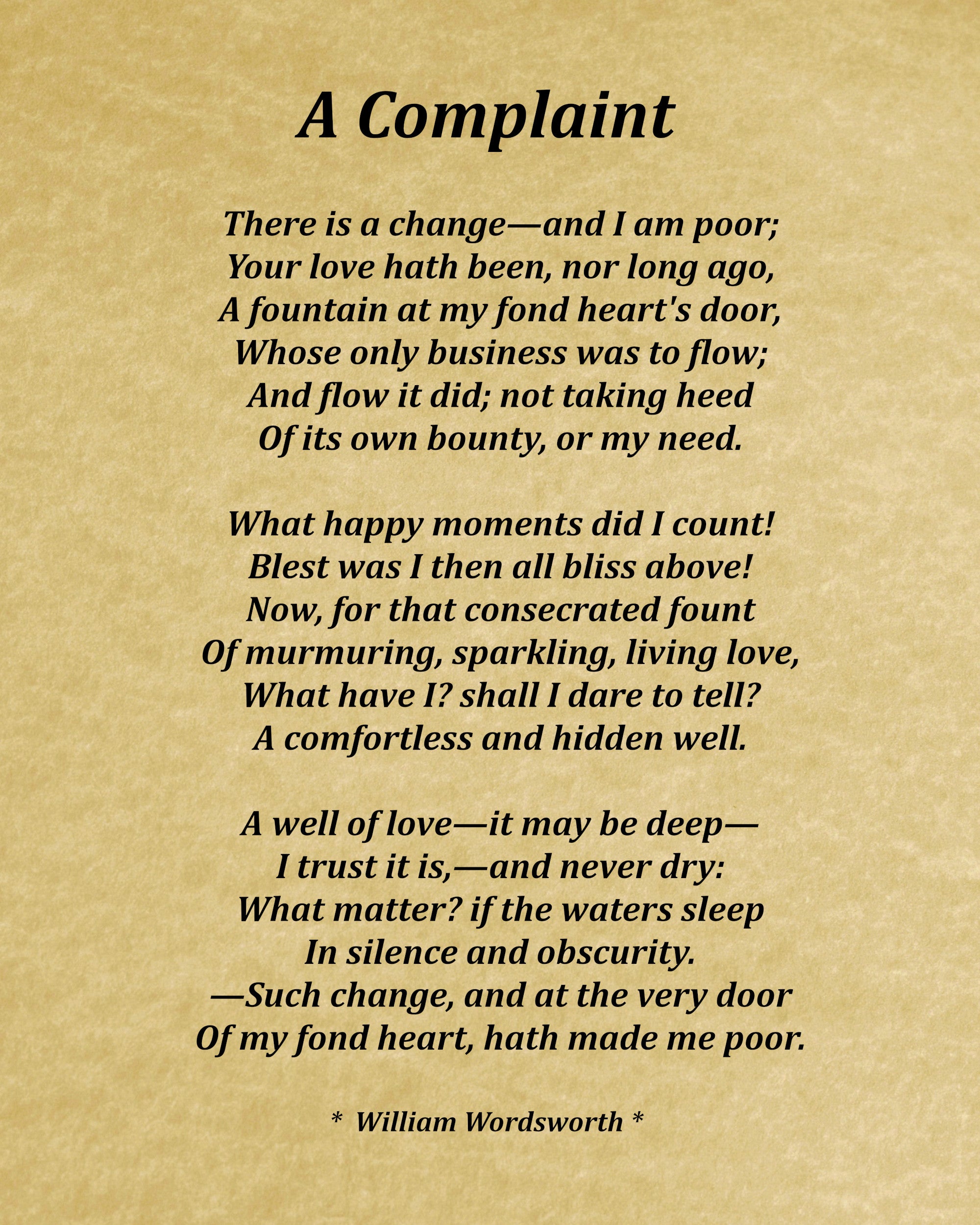 A Complaint Poem by William Wordsworth, Typography Print