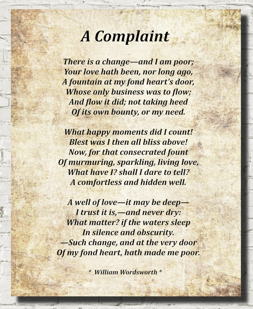 A Complaint Poem by William Wordsworth, Typography Print