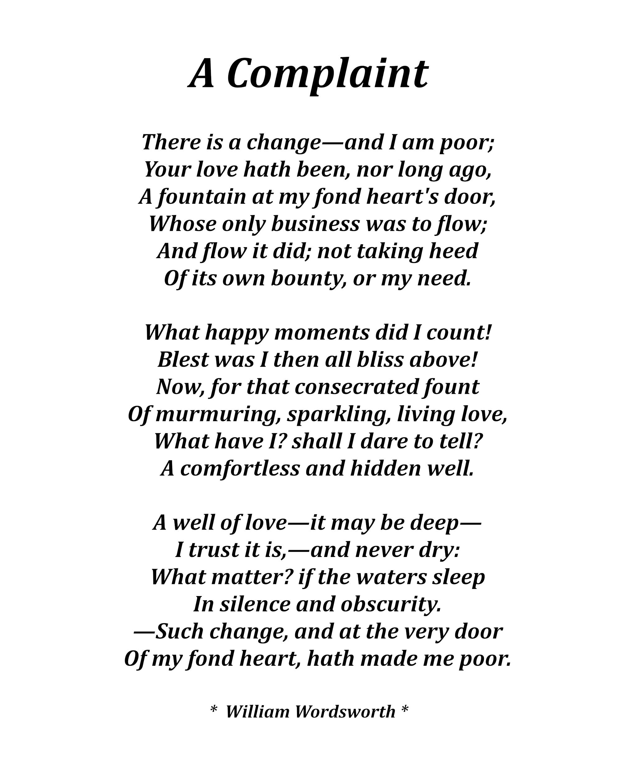 A Complaint Poem by William Wordsworth, Typography Print